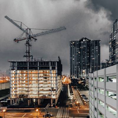 Construction site at night with lighting